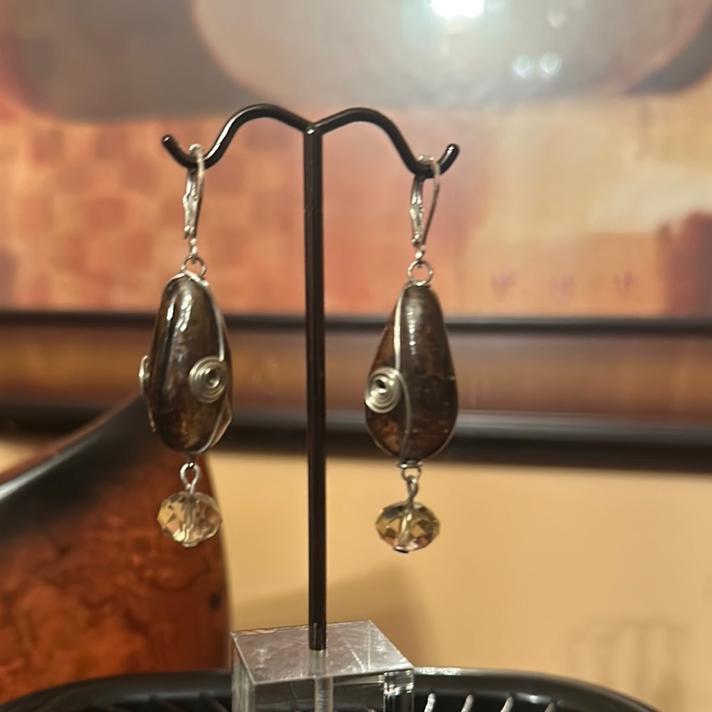 Brown Teardrop Earrings with Dangle Accent